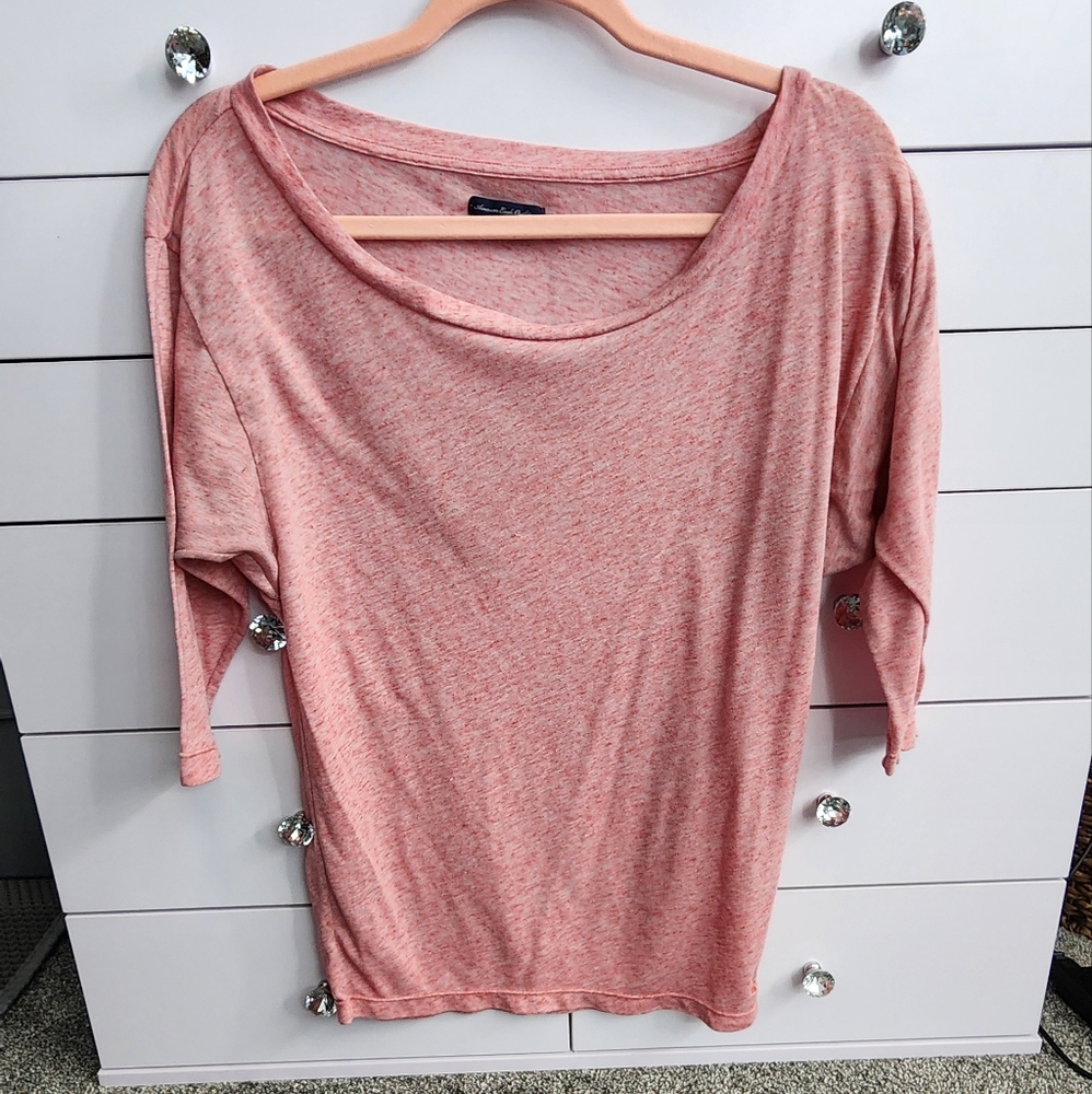 American Eagle Outfitter XS Off the Shoulder Sheer 3/4 Sleeve Pink Peachy Top